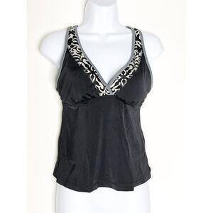 Lands End Womens Size 4 Tankini Top Black V Neck Cross Back NEW No Underwire